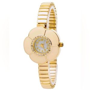 Gold Tone Flower Bezel Stretch Band Iconic Watch